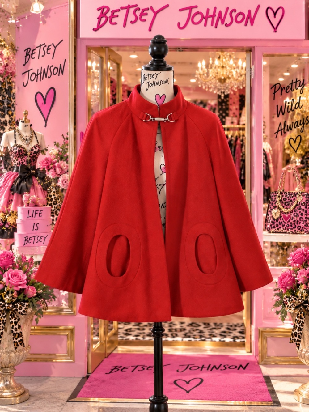 Vintage Betsey Johnson Red Swing Cape Coat